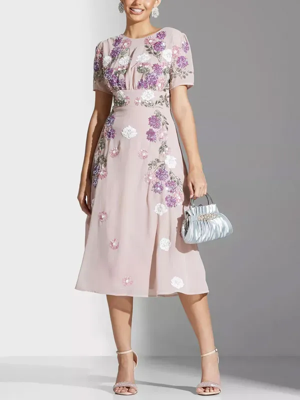 Floral Embroidered Open Back Dress