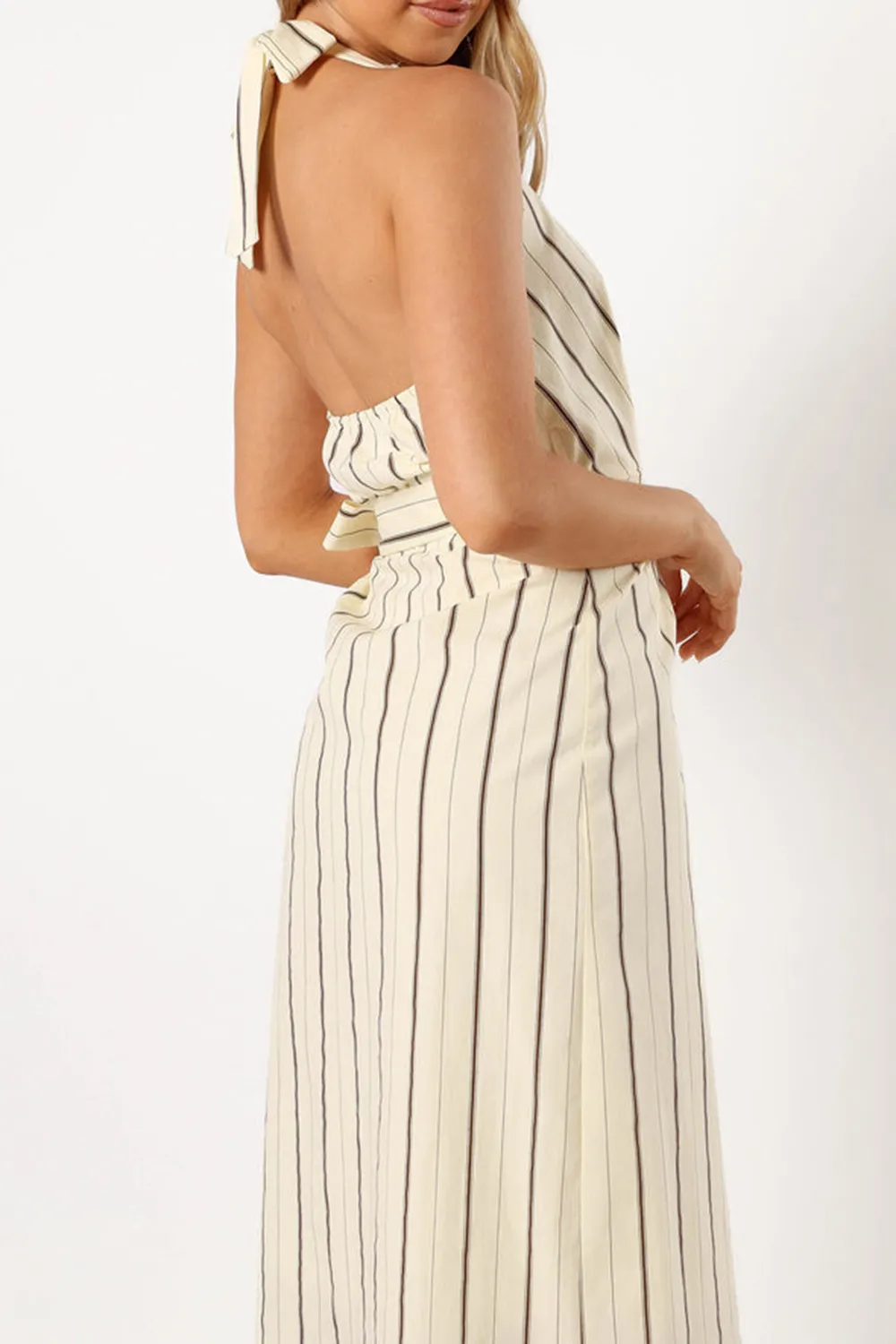 STRIPED PRINT WRAP MIDI  DRESS