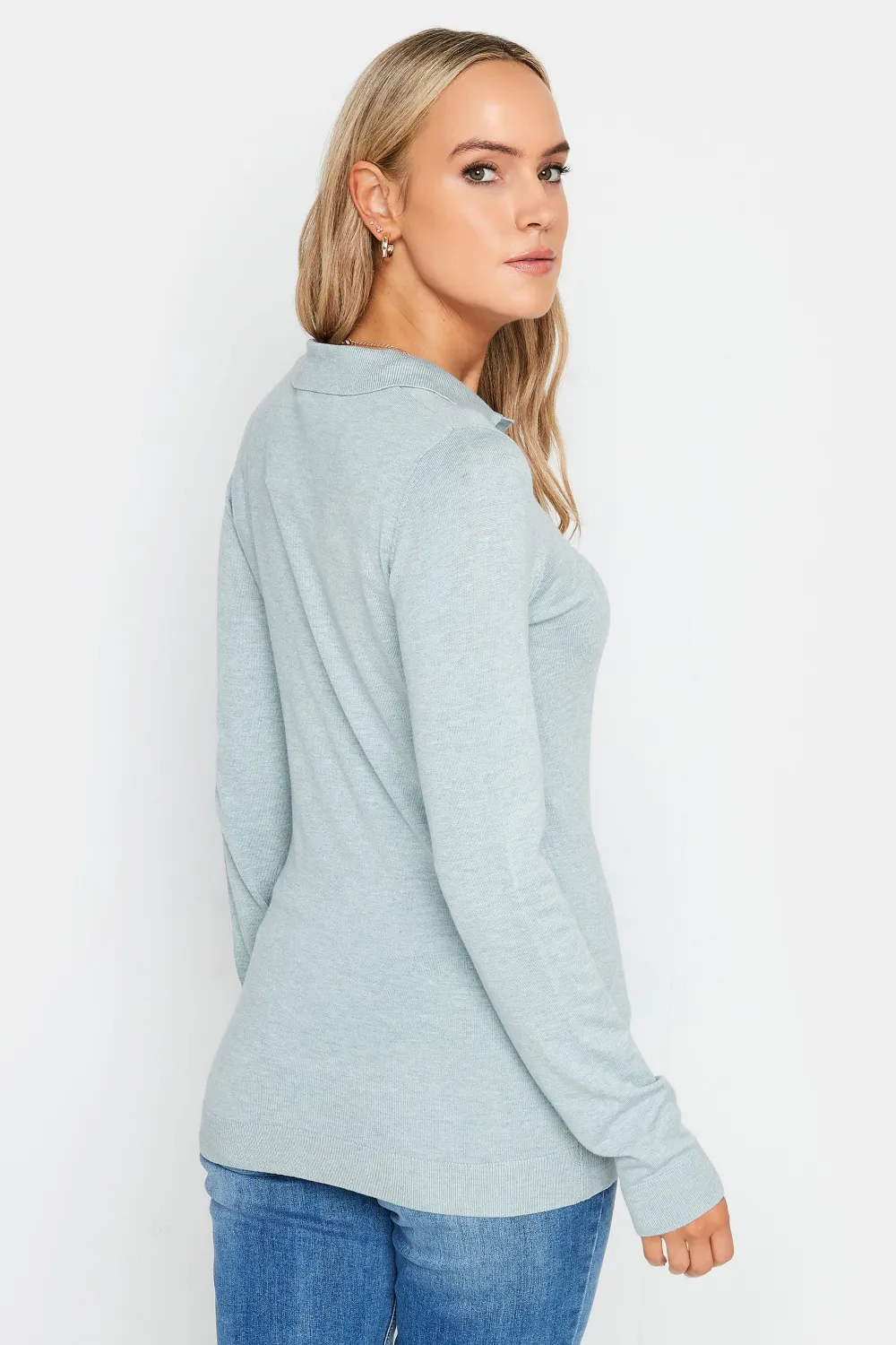 LTS Tall Light Blue Long Sleeve Polo Neck Jumper