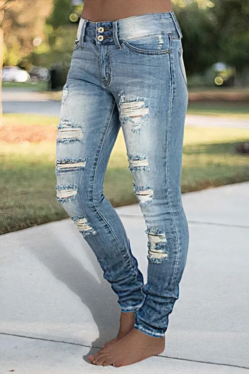 Ladder Ripped Low Rise Skinny Jeans
