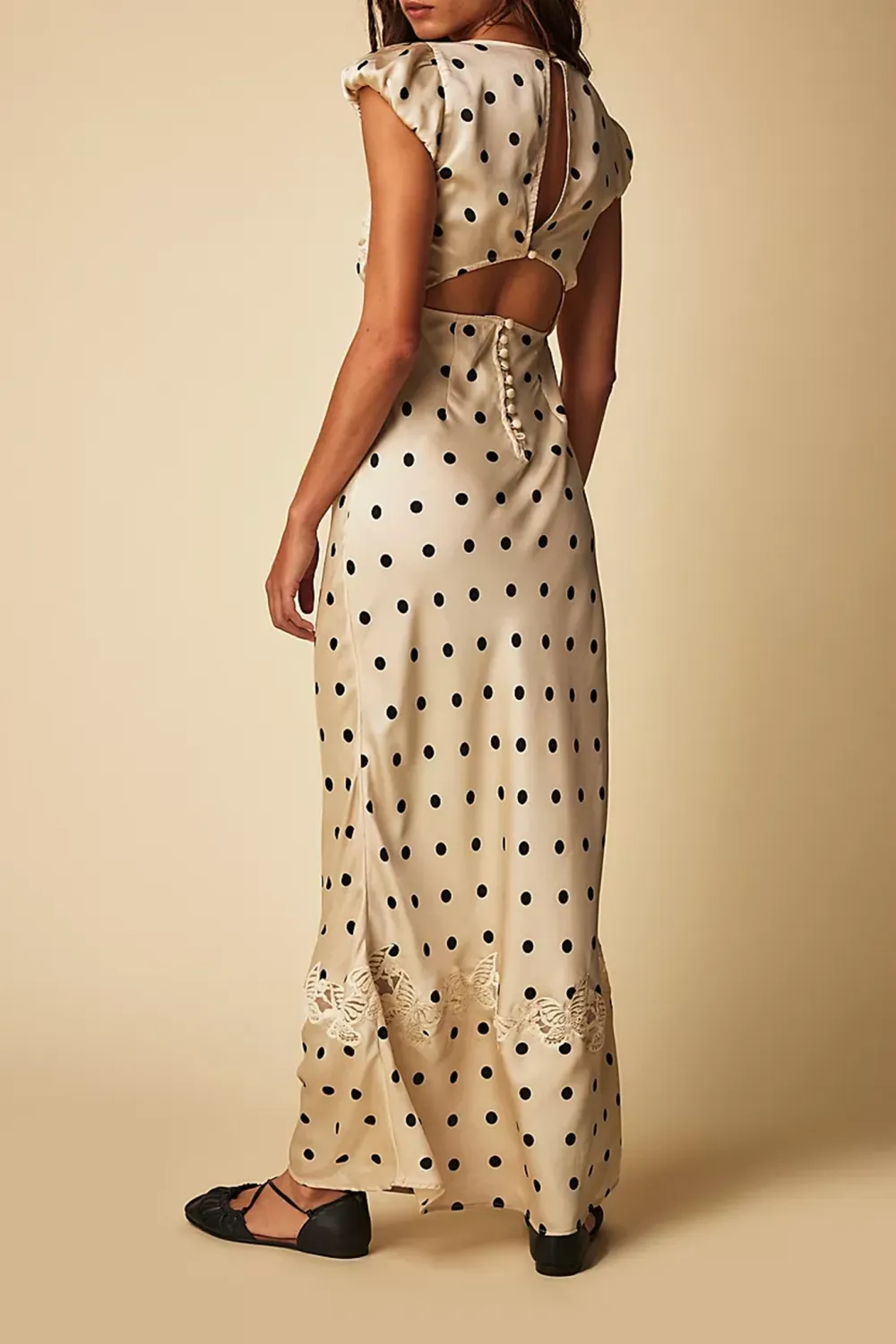 V Neck Floral Print Lace Trim Midi Dress