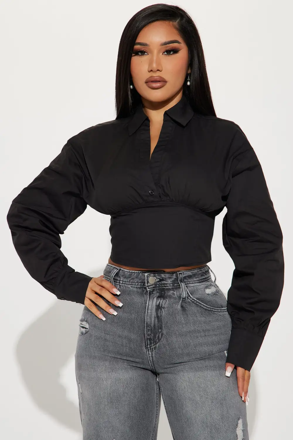 Wasting Time Cropped Shirt - Black