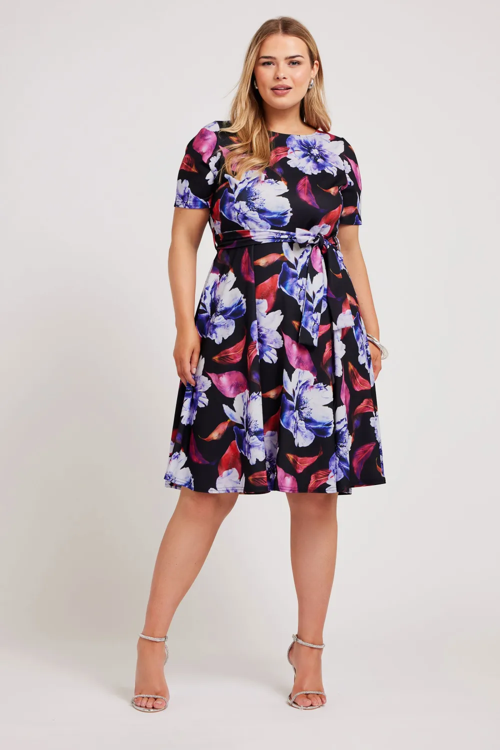YOURS LONDON Curve Black Floral Print Skater Dress