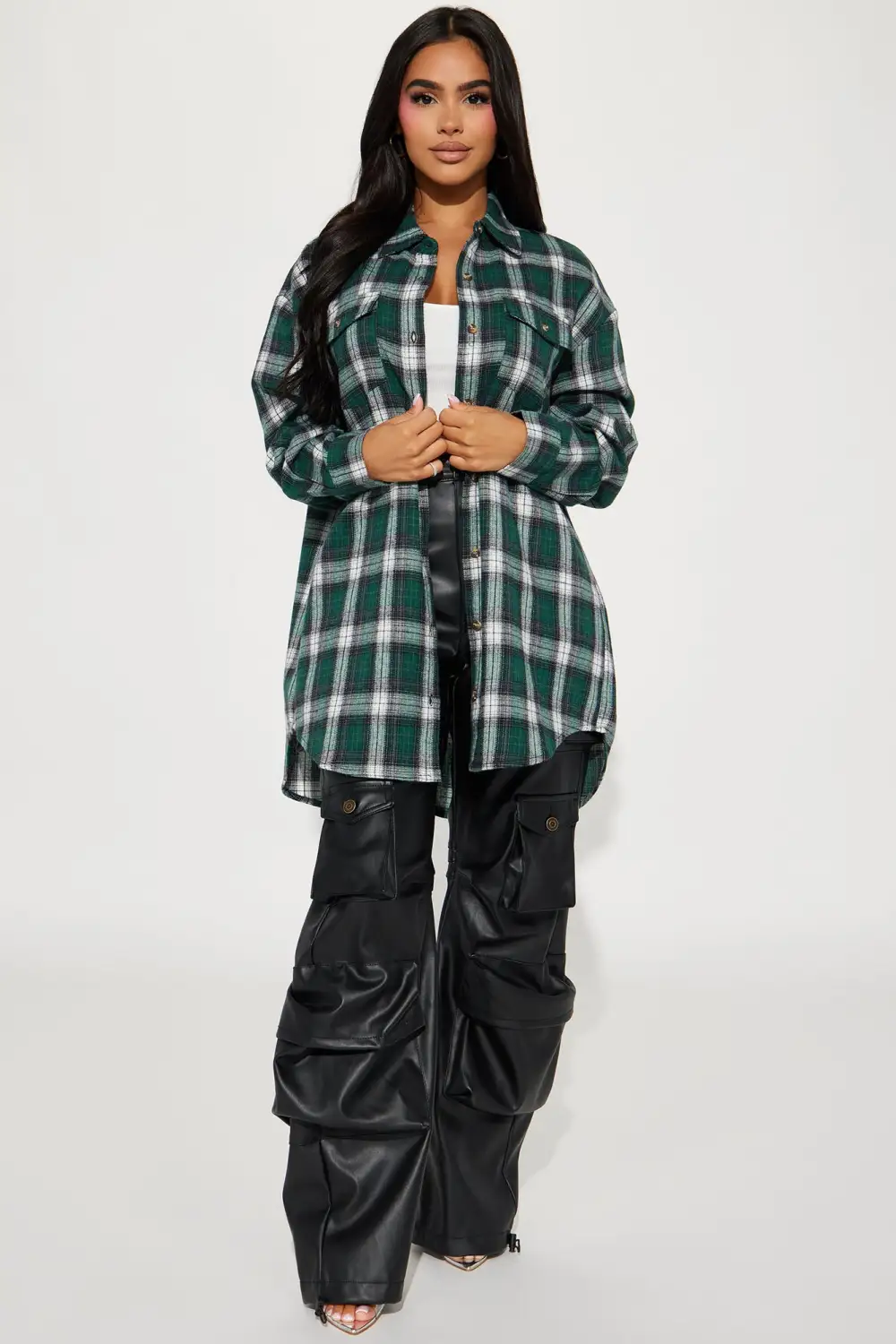 Pretty In Plaid Oversized Flannel Top - Green/combo