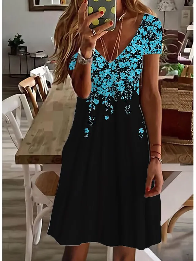 Women's Casual Dress T Shirt Dress Tee Dress Midi Dress White Short Sleeve Floral Print Fall Spring Summer V Neck Basic Daily Vacation 2023 S M L XL XXL 3XL