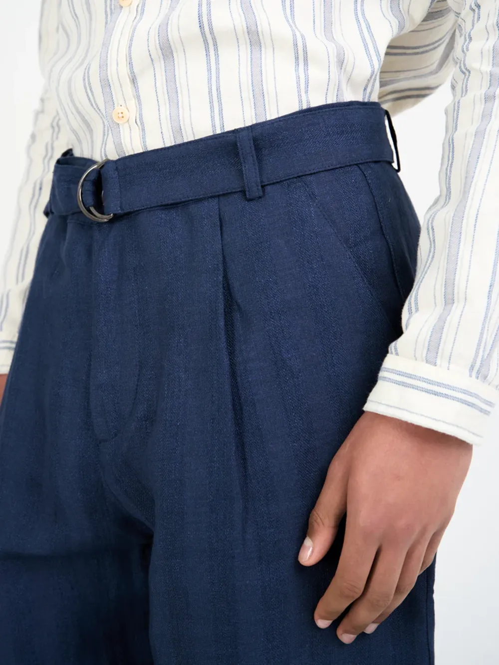 Navy Linen Casual Style Trousers