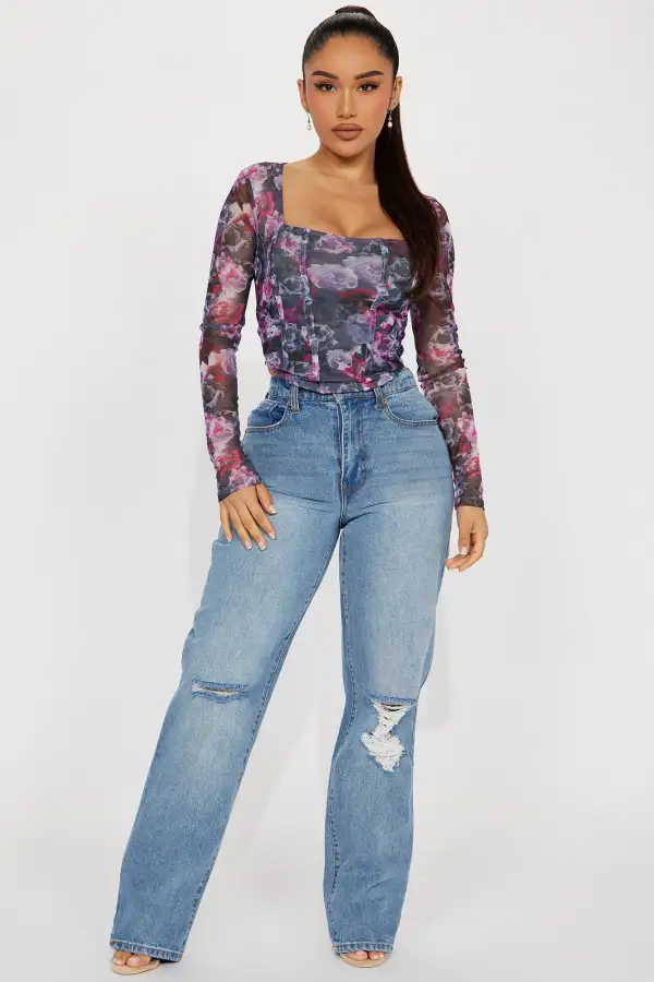 Odette Mesh Top - Purple/combo