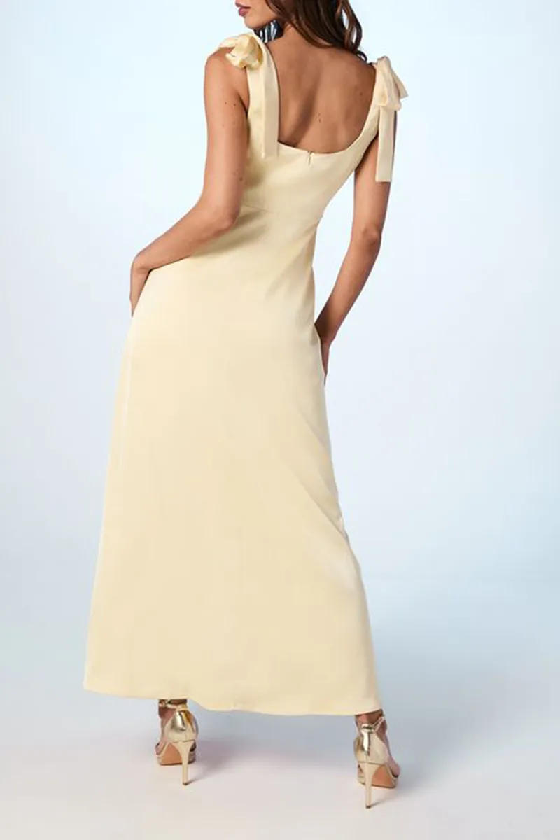 Casual Style Satin Tie Shoulder Dress