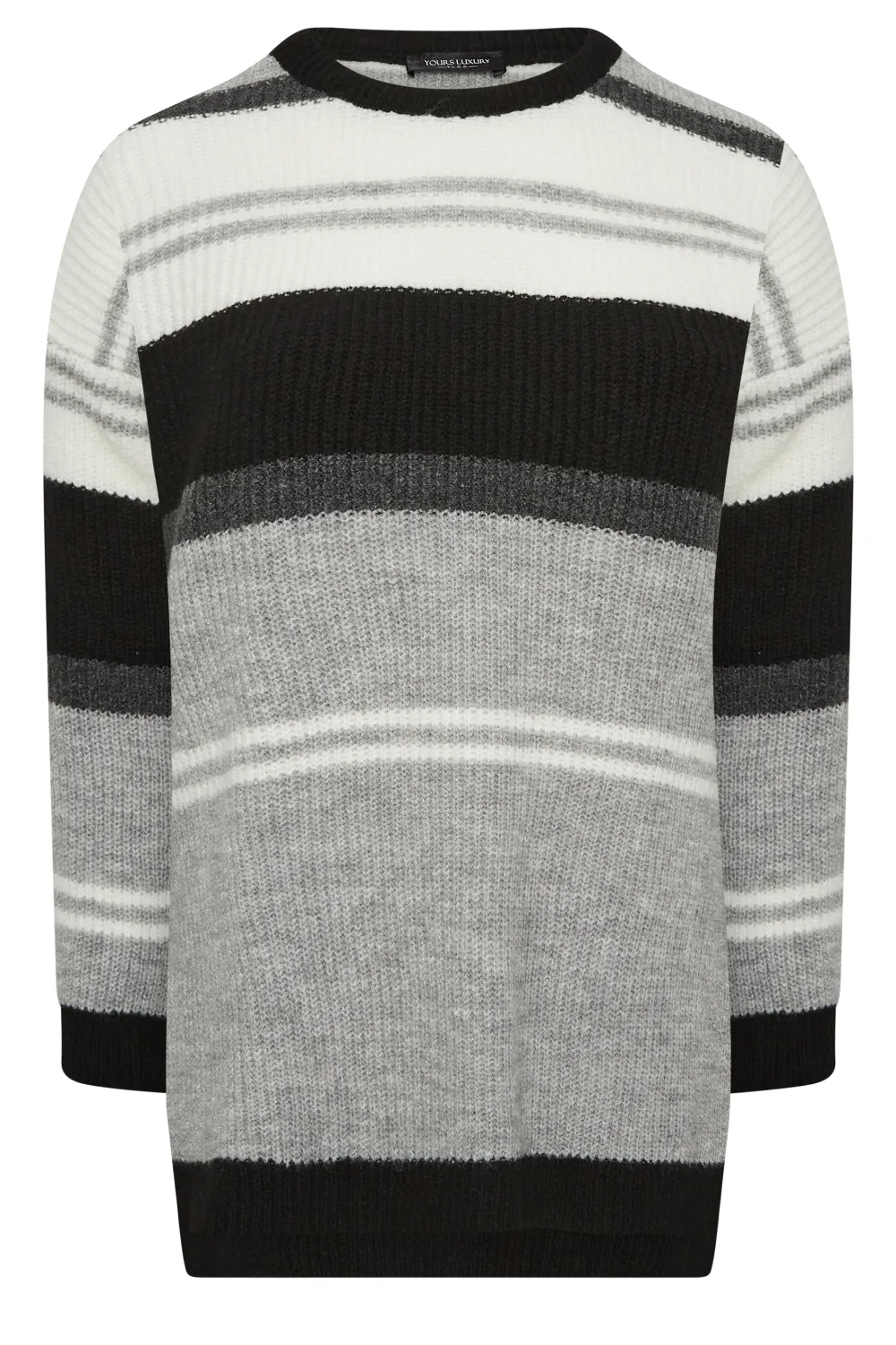 YOURS LUXURY Curve Grey Stripe Longline Jumper