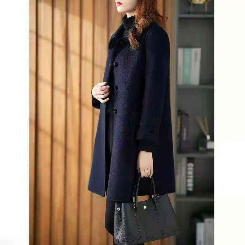 Solid Double Face Faux Woolen Coat