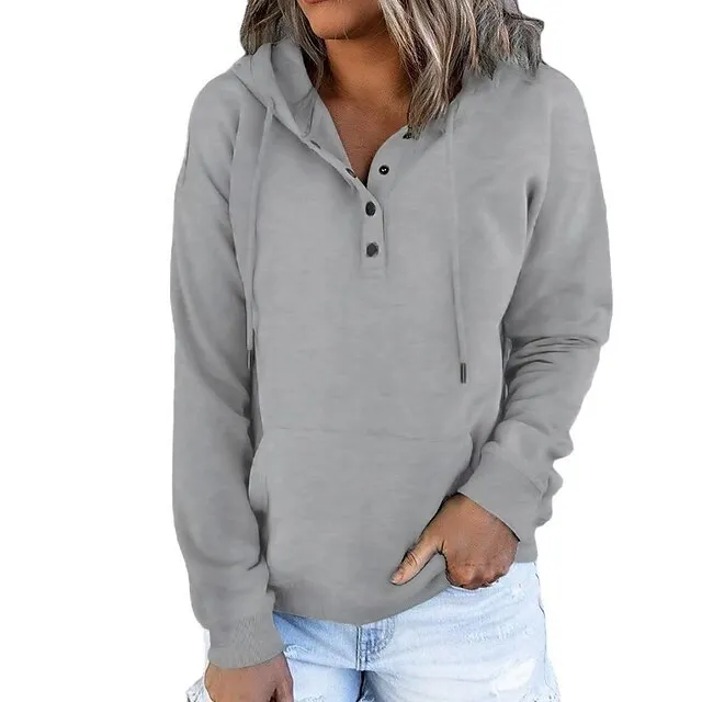 Hoodie Women's Wine Red Black Pink Solid Colored Button Pocket Street Daily Daily Basic Hooded S