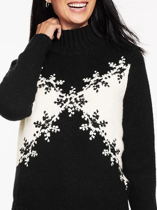 Women'S Multi Color Snowflake Embroidered Knitted High Neck Sweater