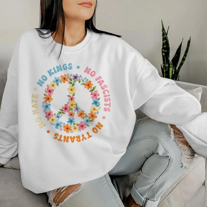 No Tyrants No Kings Floral Peace Sign Political Protest Women Sweatshirt