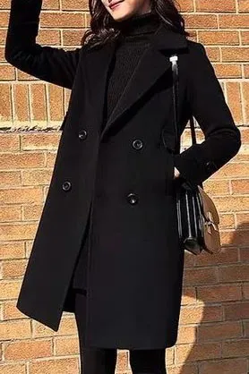 Solid Casual Lapel Mid Length Coat
