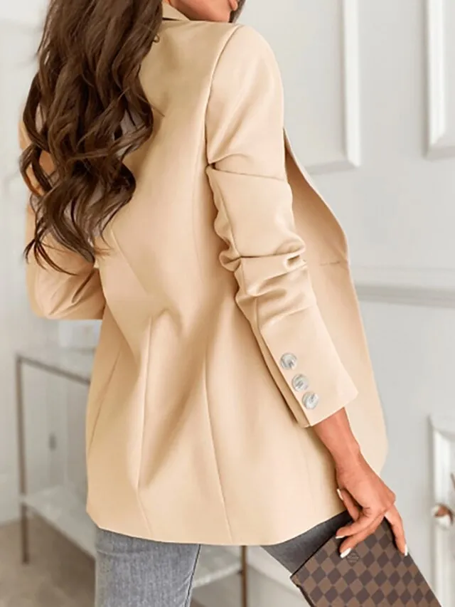 Women's Blazer Casual Jacket Office Work Casual Fall Spring Regular Coat Regular Fit Warm Casual Jacket Long Sleeve Solid Color Quilted Blue Pink Yellow