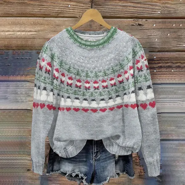 Vintage Santa Claus Contrast Jacquard Crew Neck Sweater