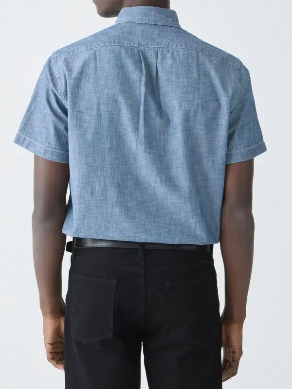 Light Blue Short Sleeve Linen Blend Shirt