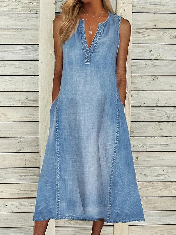 V Neck Sleeveless Casual Dresses