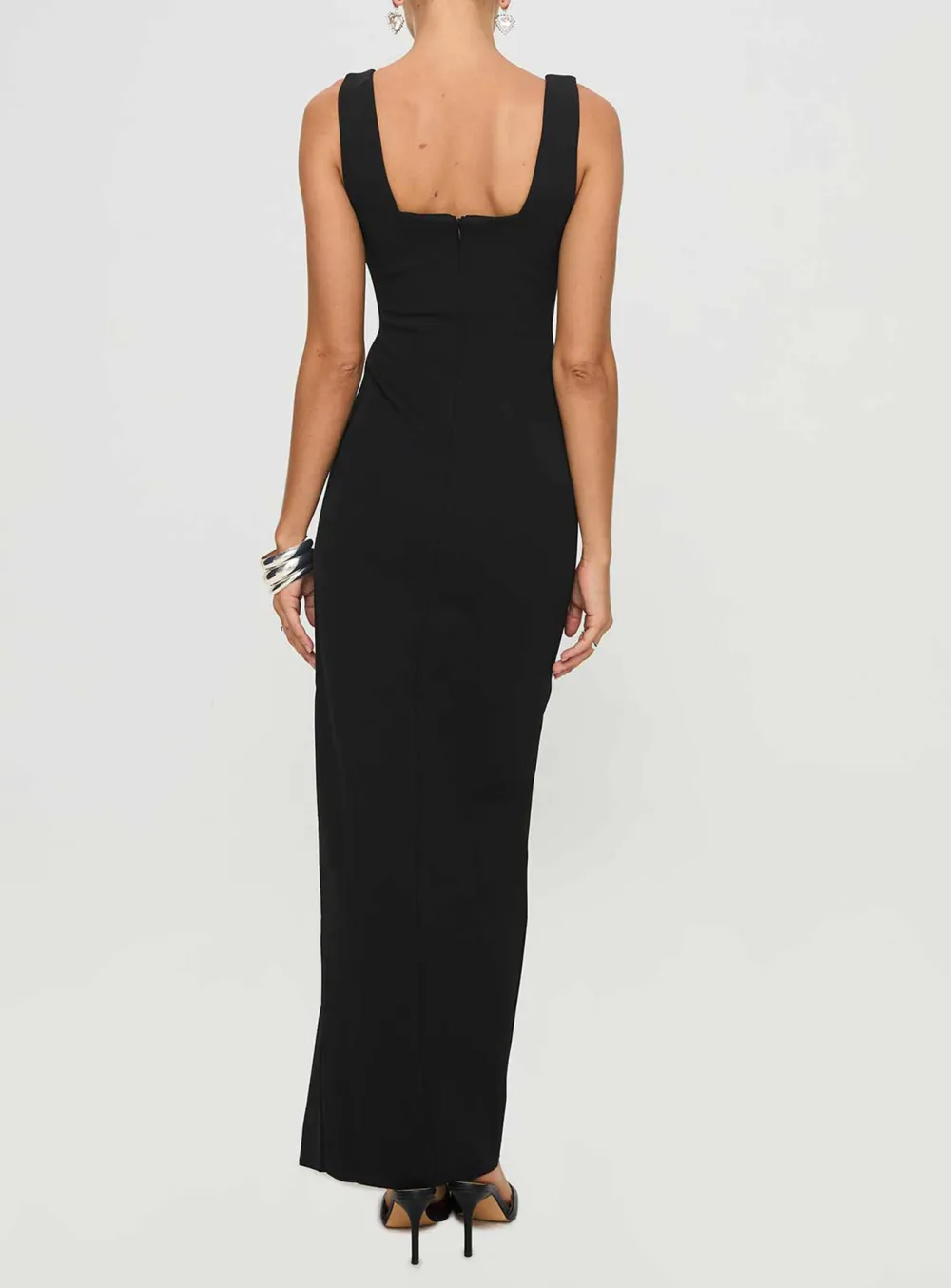 Black Square Neck Side Split Maxi Dress