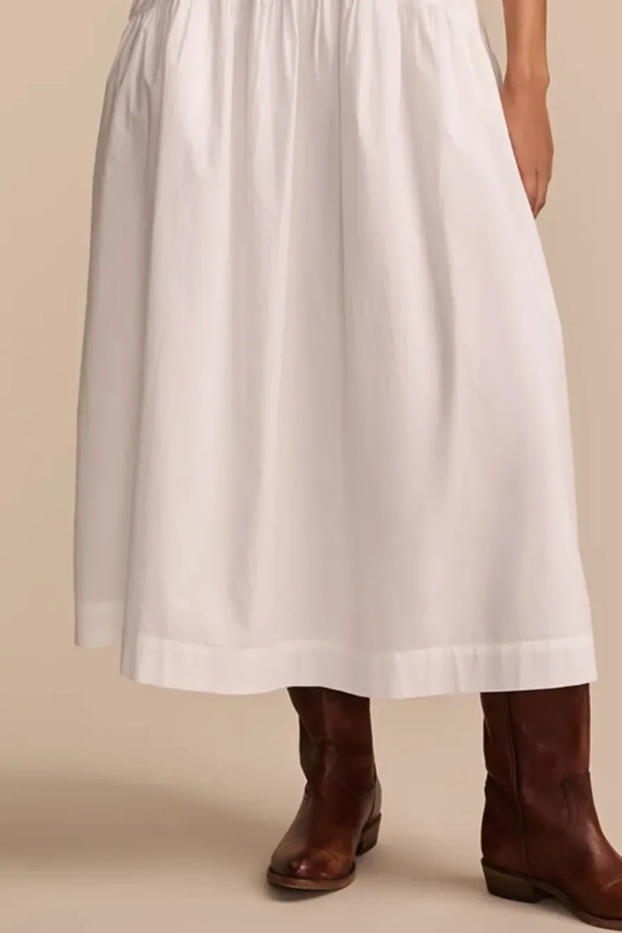 Bright White Smocked Dropped Waist Midi Dress