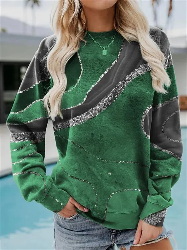Women's Hoodie Sweatshirt Pullover Vintage White Blue Dark Green Graphic Geometric Abstract Oversized Round Neck Plus Size Long Sleeve Micro-elastic Fall & Winter