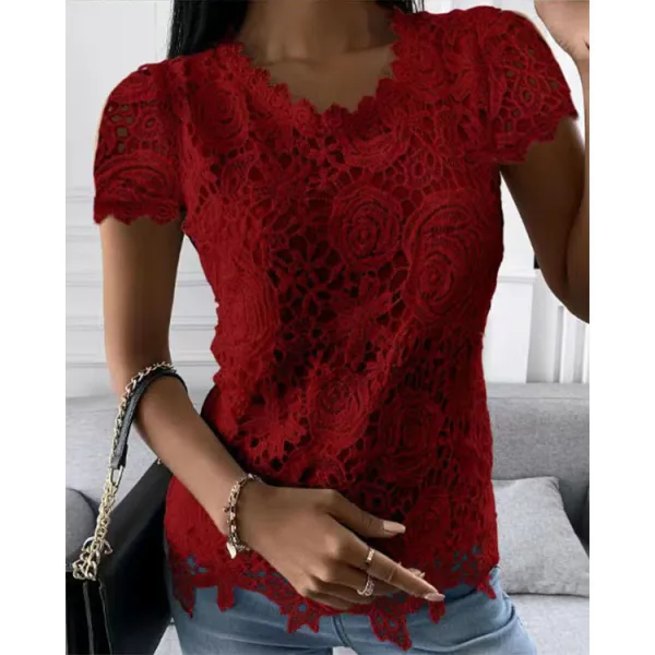 summer new lace shirt short sleeve top