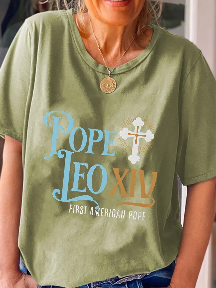 Women'S Pope Leo Xiv First America Pope Round-Neck Short-Sleeved T-Shirt