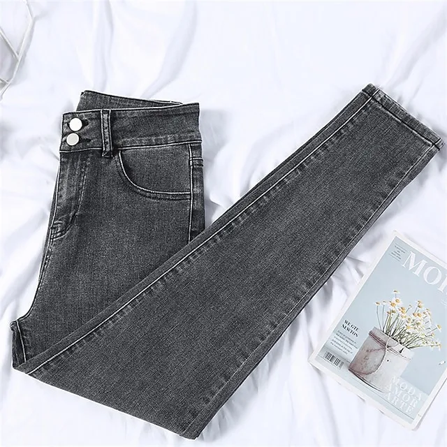Women's Jeans Straight Denim Plain Basic Classic Retro Standard Spring &  Fall Blue gray Black Blue Grey