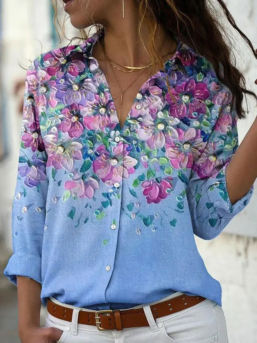 Casual Loose Floral Print Sun Protection Long Sleeve Blouse