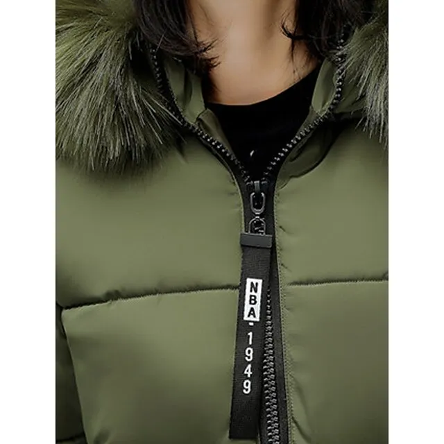 Women's Parka Long Puffer Jacket Windproof Thermal Warm Heated Coat with Pockets Winter Coat with Fur Collar Hood Long Sleeve Full Zip Black White Pink