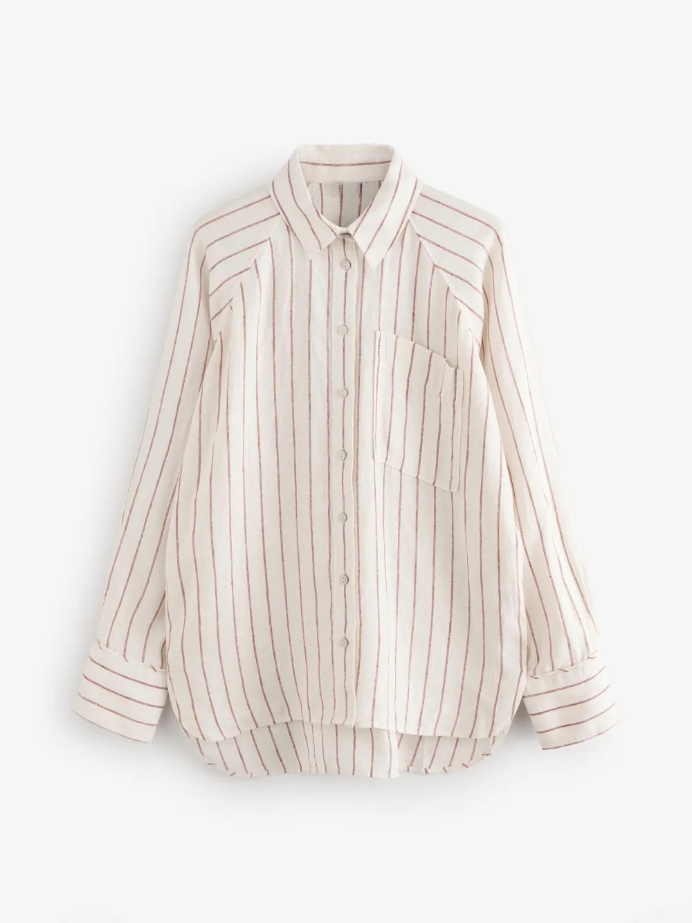 Ecru Palm Print Linen Flat Collar Loose Long Sleeve Shirt