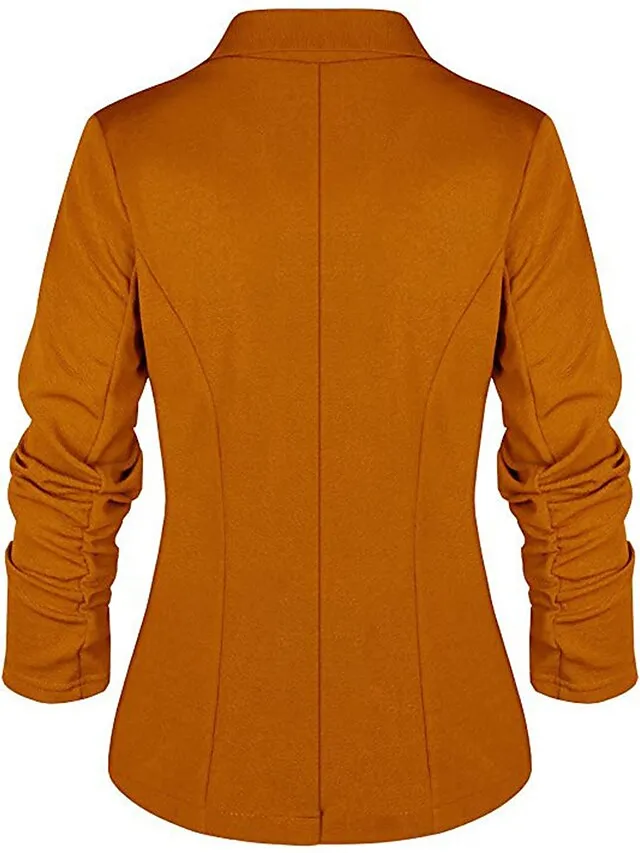 Women's Blazer Formal Office Jacket Open Front Button Plain Windproof Streetwear Pink Regular Fit Outerwear Long Sleeve Spring Navy S