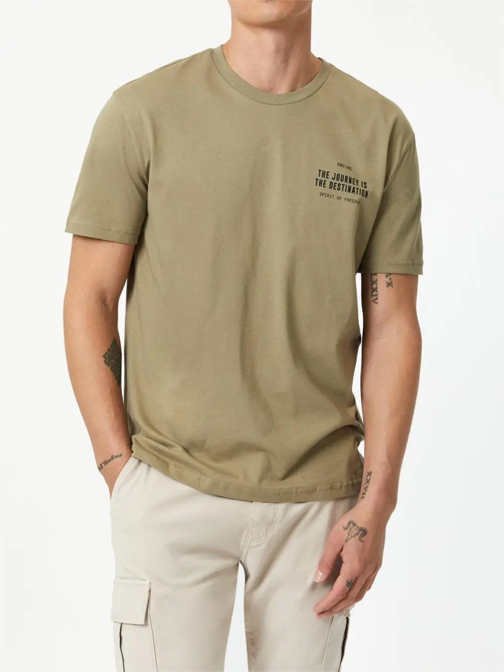 Olive Green Short - Sleeve Printed Tee