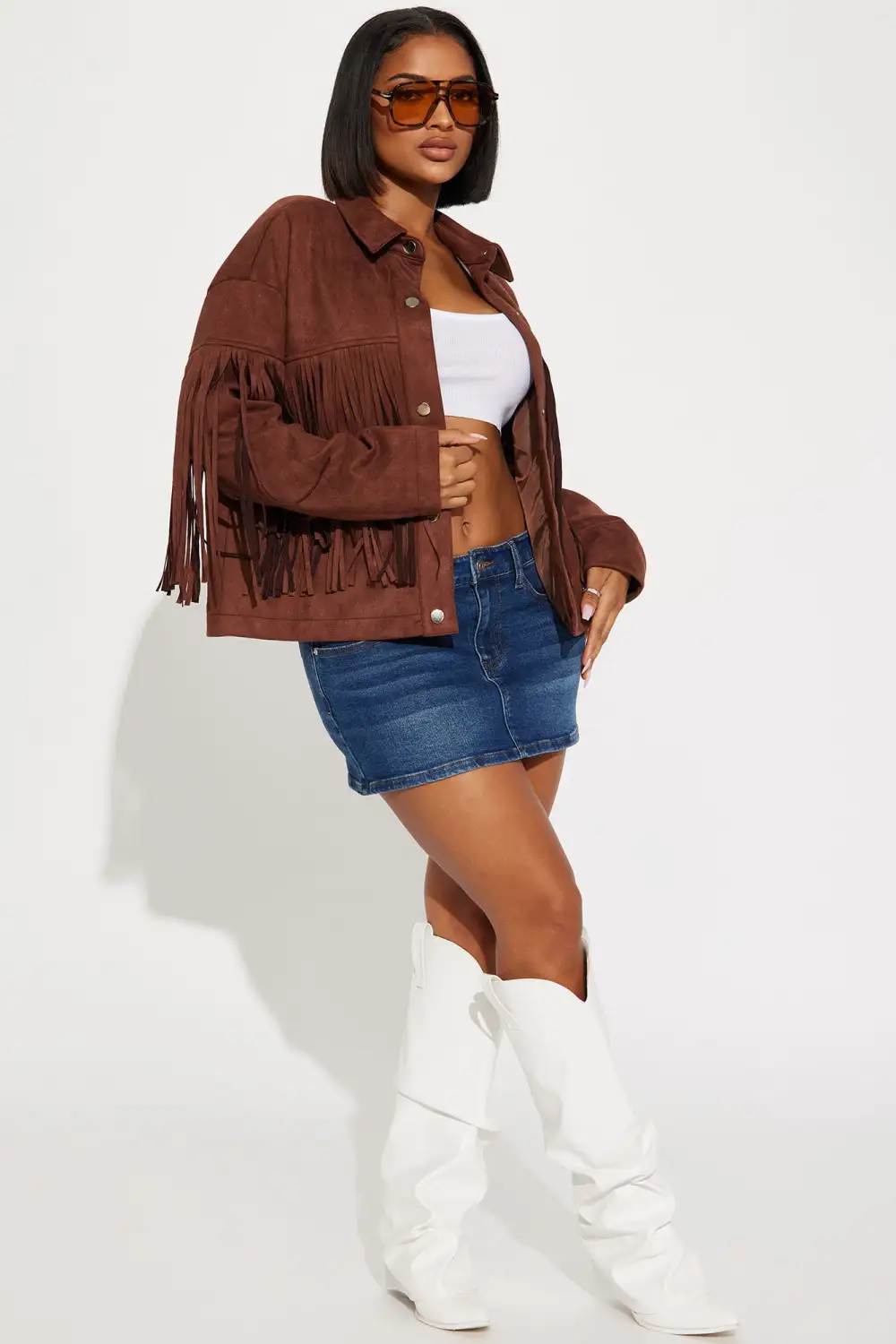 Causing A Scene Fringe Shacket - Brown