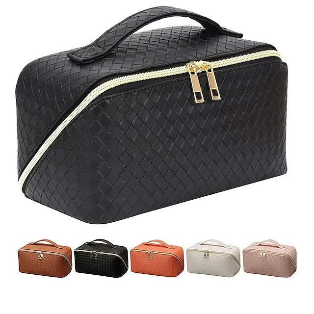 Women's Girls' Handbag Cosmetic Bag PU Leather Party Daily Holiday Zipper Large Capacity Waterproof Breathable Plaid Black White Pink