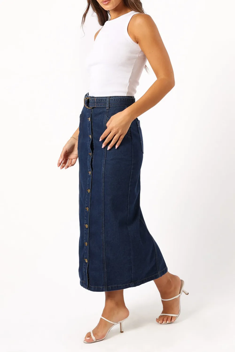 COMFORTABLE MIDI DENIM SKIRT