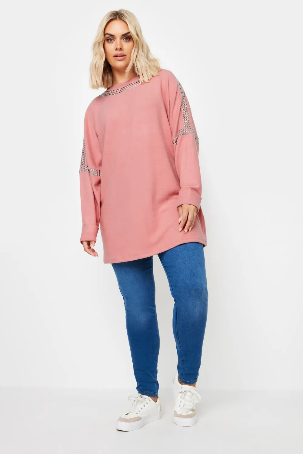 YOURS Curve Pink Stud Neckline Embellished Jumper