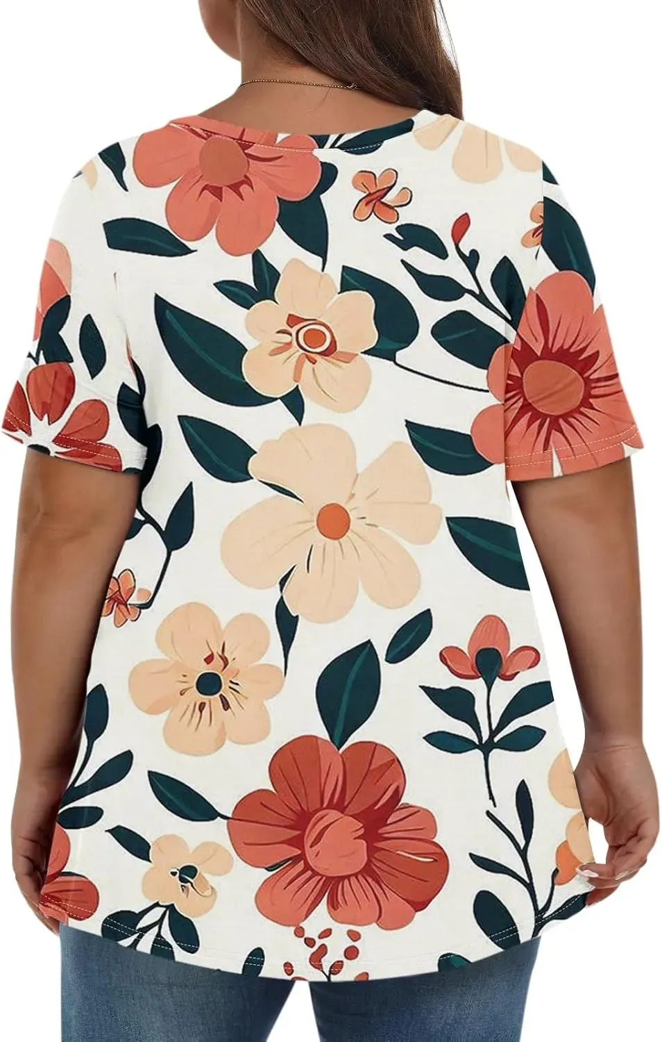 Plus Size Tops for Women Dressy Short Sleeve V Neck Shirts for Women Summer Tops for Women 2024 Floral Print Top