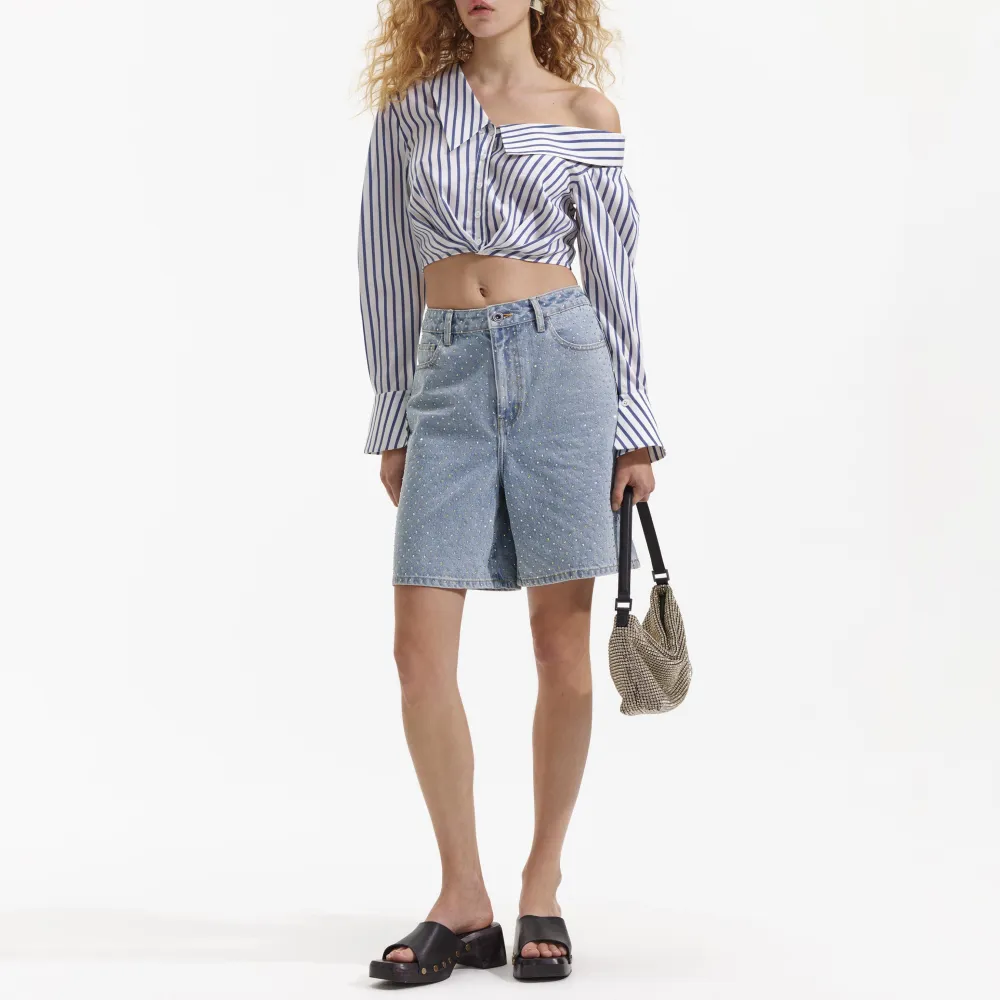 Blue Stripe Cotton Crop Top