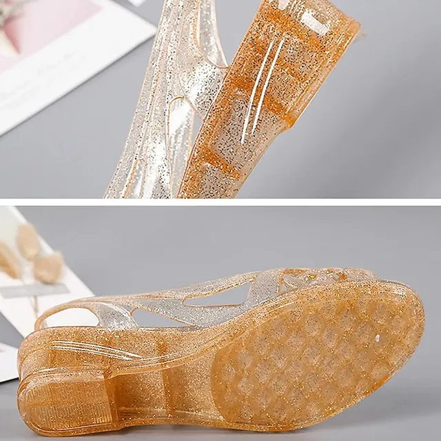 Women's Sandals Wedge Heels Clear Shoes Outdoor Beach Summer Wedge Heel Casual Comfort Minimalism PVC Loafer Solid Color White Gold Grey