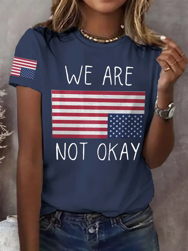 Women'S T-Shirt Retro We Are Not Ok Print T-Shirt Pure Cotton Round Neck Print Short Sleeve