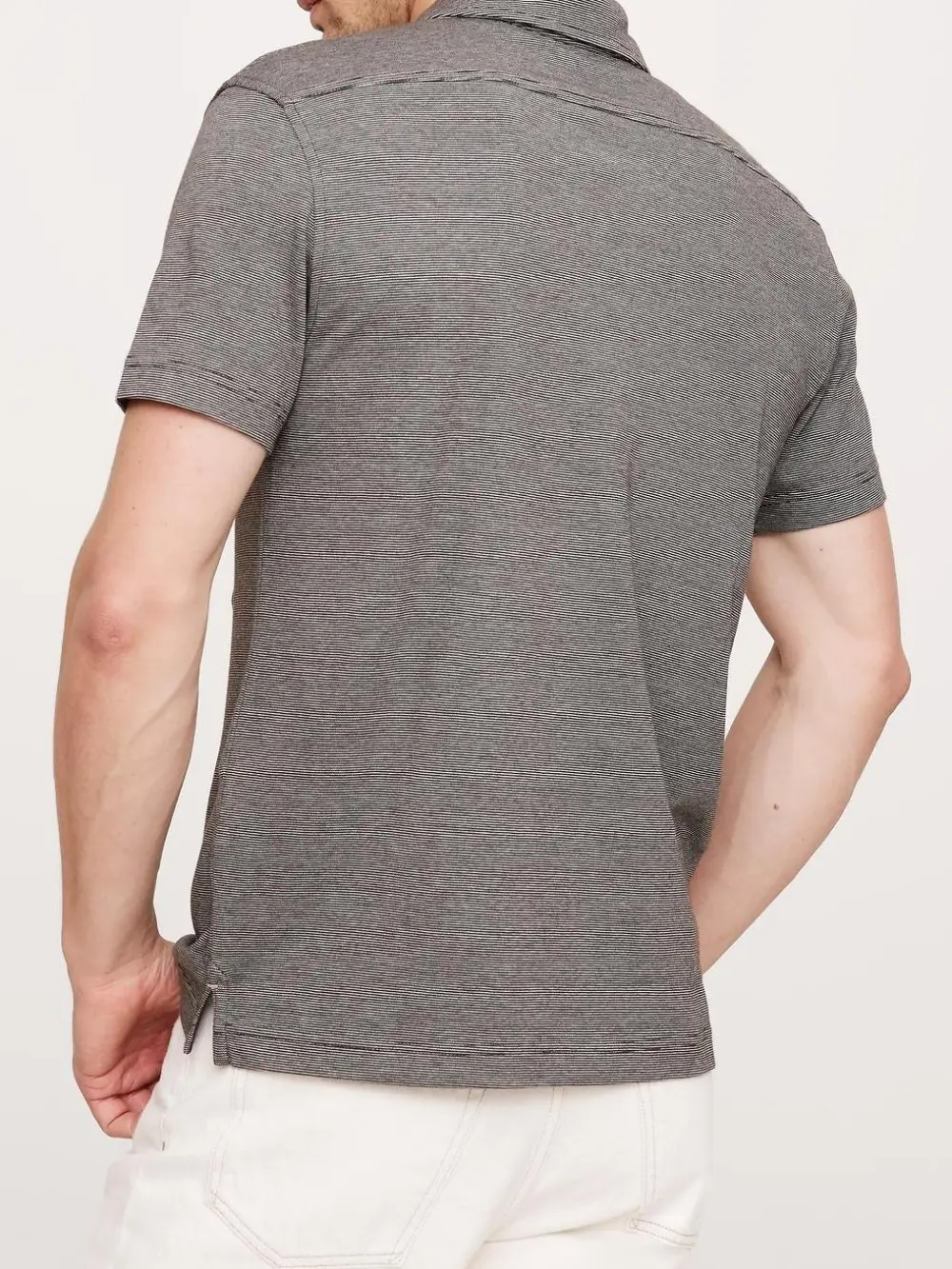 Men's Brown Micro Stripe Loose Straight Striped Polo Shirt