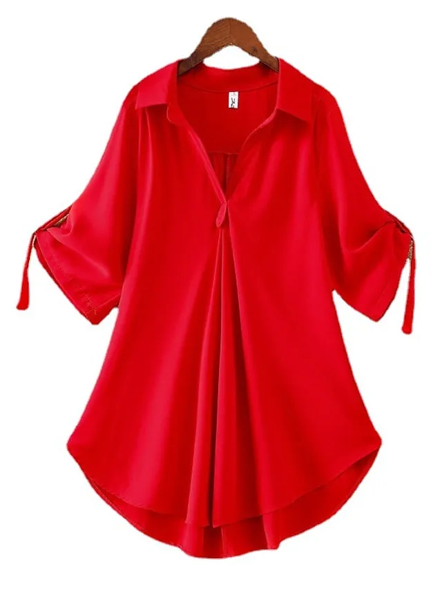 Women's Shirt Blouse Solid Color Black White Yellow Half Sleeve Work Daily Weekend Streetwear Casual Shirt Collar Regular Fit Spring Fall