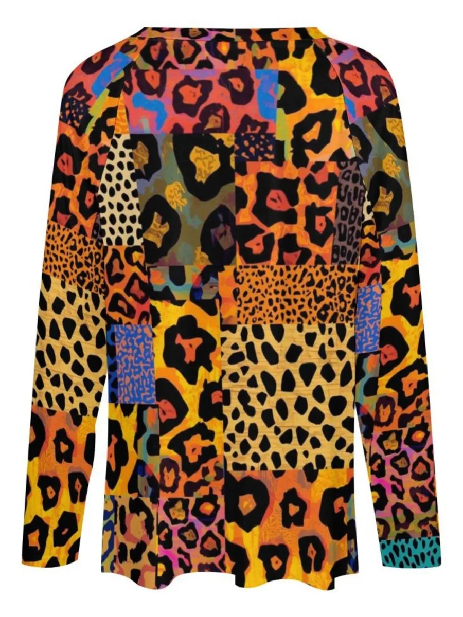 Patchwork Leopard V-Neck Top