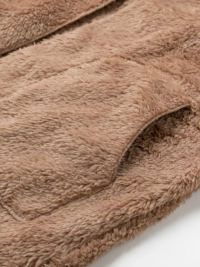 Women's Fleece Jacket Sherpa Jacket Teddy Coat Coat Outdoor Street Daily Fall Winter Long Coat Regular Fit Warm Breathable Casual Jacket Long Sleeve Solid Color Pocket with Pockets Black White Pink