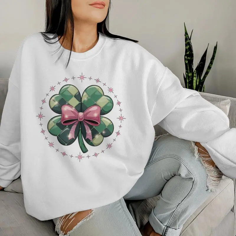 Lucky Clover Pink Bow Aesthetic St Patrick's Day Women Sweatshirt