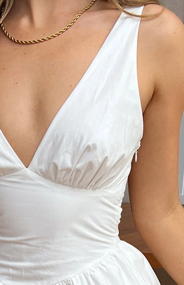 White Deep V-Neck Flared Mini Dress