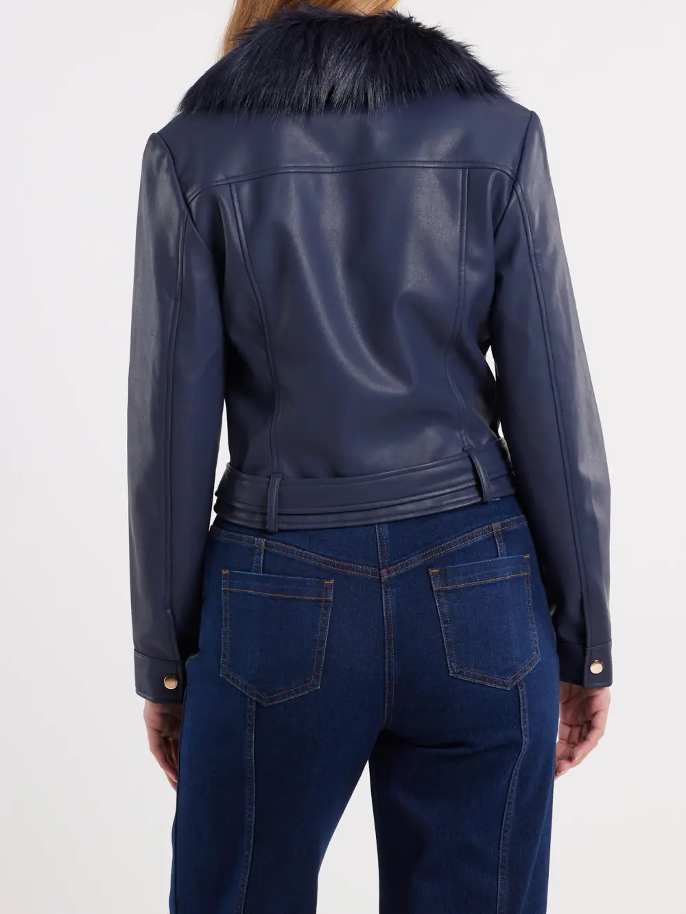 Leather Slim Fit Zippered Belted Jacket