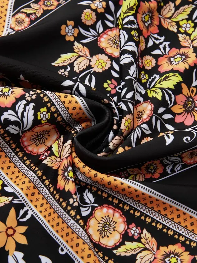 Vacation Ethnic Printing V neck Tankinis Two-Piece Set