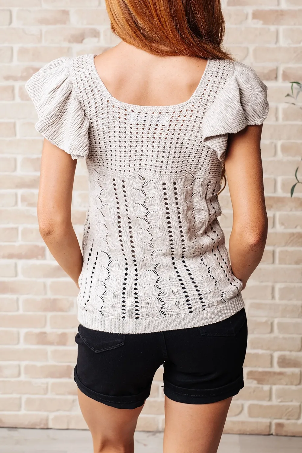 Lace Leaf Edge Light Grey Knit Sweater